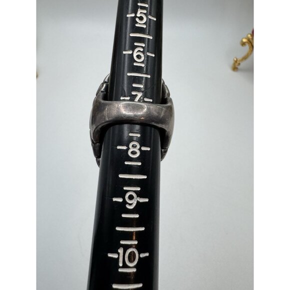 999 Fine Silver Vintage Mexico Modernist Beaded Oxidized Ring Size 7.5 - Picture 7 of 14